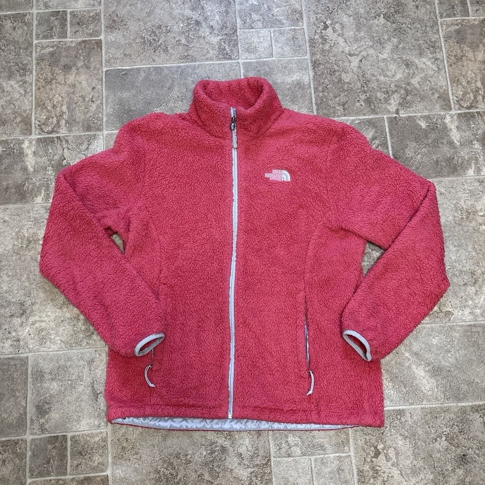 The North Face Sherpa Fleece Jacket L Hot Pink Full Zip Pockets Logo Hike Y2K